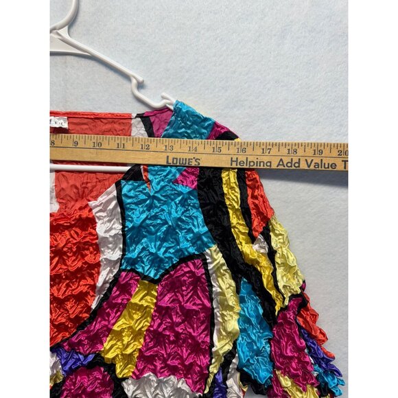 Colorful Multicolor Crinkle Shrug Top Abstract Pattern & Short Sleeves By F.C - Picture 4 of 8